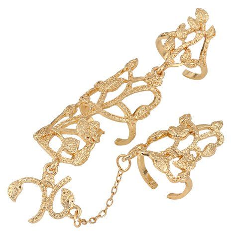 

Leaf Flower Hollow Out Double Full Fingers Ring, Golden