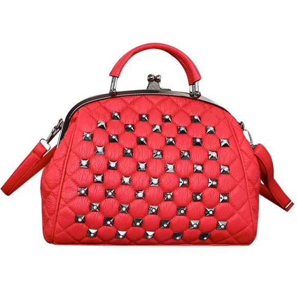 Fashion Kiss Lock Closure and Rivets Design Women's Tote Bag - Rouge 