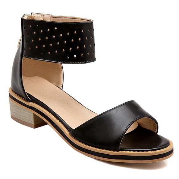 Trendy Zipper and Chunky Heel Design Women's Sandals - Noir 38