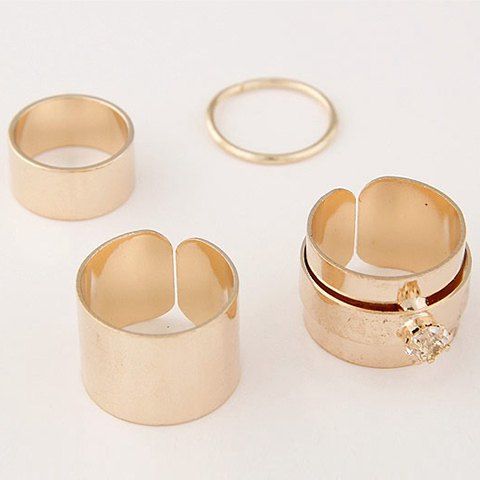 

4 Pcs/Set Gold Plated Rhinestone Opening Rings, Golden