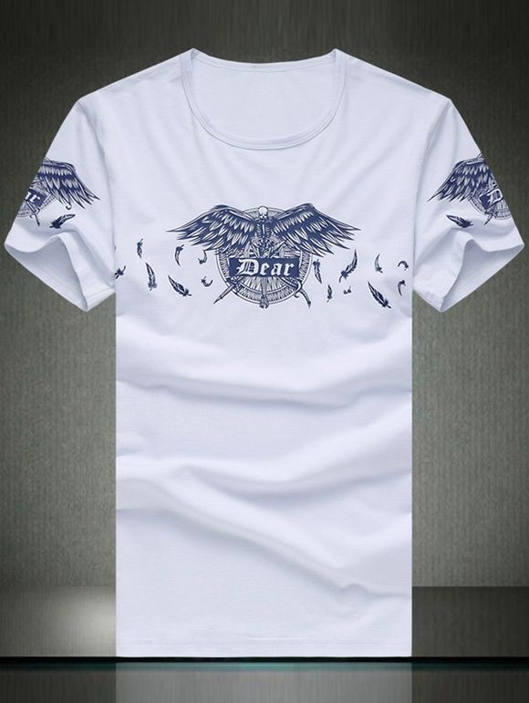Col rond Taille Plus élégant Skull and Feathers Imprimer T-shirt de manches courtes hommes - Blanc M