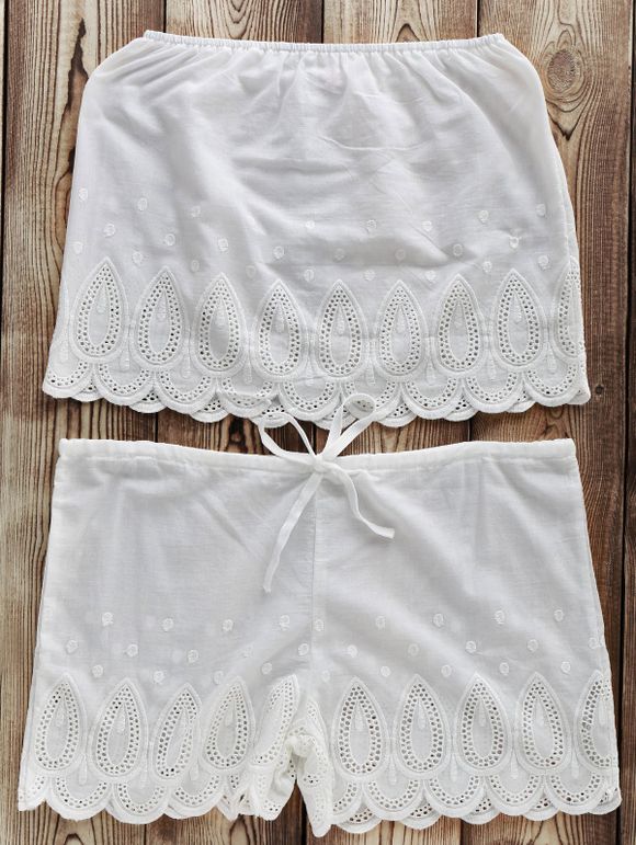 Simple Tube Blanc Bustier Top + Solide Twinset Colorions Drawstring Shorts Femmes - Blanc S