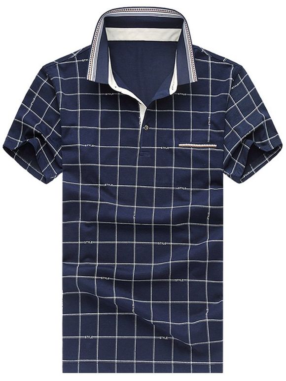 Casual Manches courtes Plus Size Plaid T-shirt imprimé Men 's - Cadetblue 3XL