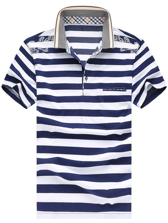 Casual Plus Size manches courtes T-Shirt Men 's  Striped Imprimé - Cadetblue 2XL
