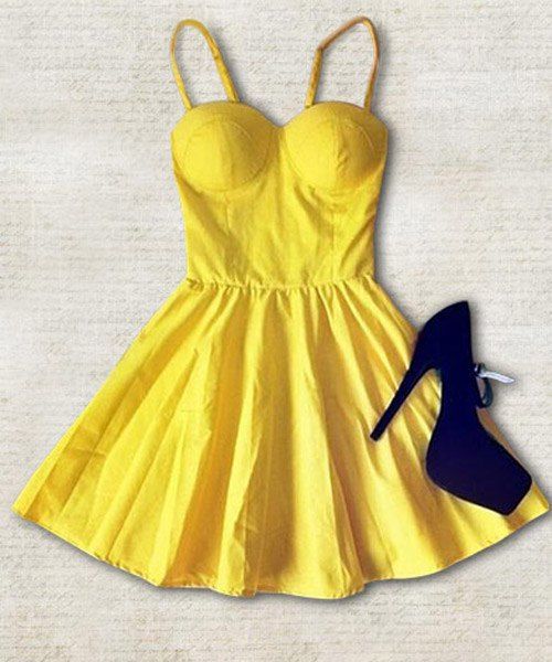 Straps Vintage Robe de couleur unie pour les femmes - Deep Yellow M