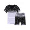 Color Block Spliced Splash-Ink Print Round Neck Short Sleeve Men's Sport Suit ( T-Shirt + Shorts ) - Noir L