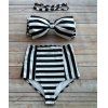 Striped bowknot taille haute Bikini Set de femmes à la mode - Blanc et Noir S