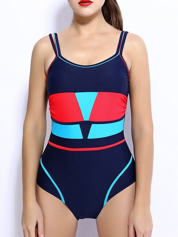 

Backless Color Block Cami One Piece Swimwear, Red
