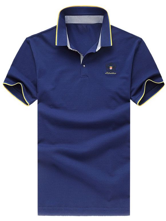 Men 's  Mode Collar solide Plus Size Turn Down T-shirt col - Bleu profond 4XL