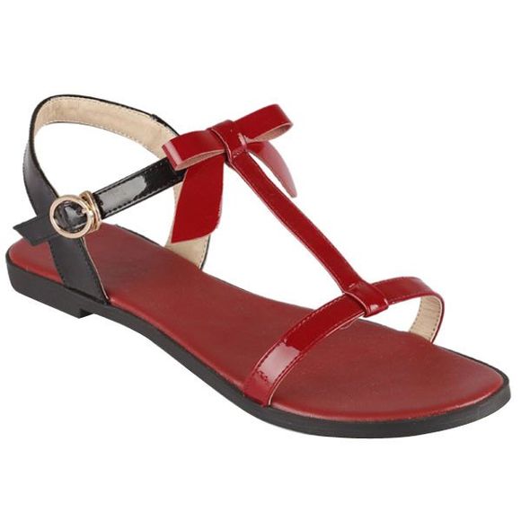 Casual T-Strap et Sandals Color Block design Femmes  's - Rouge vineux 35