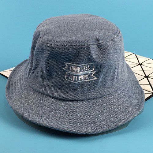 Élégant Lettres et étiquetage broderie Flat Top Men 's  Bucket Hat - Bleu clair 