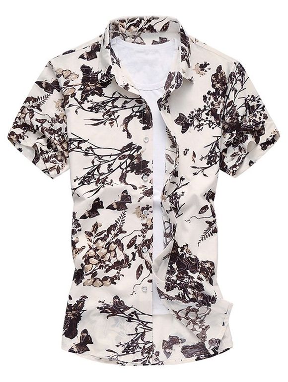 s 'Single Breasted Imprimé usine Turn Down Collar Men  Shirt - Kaki 5XL