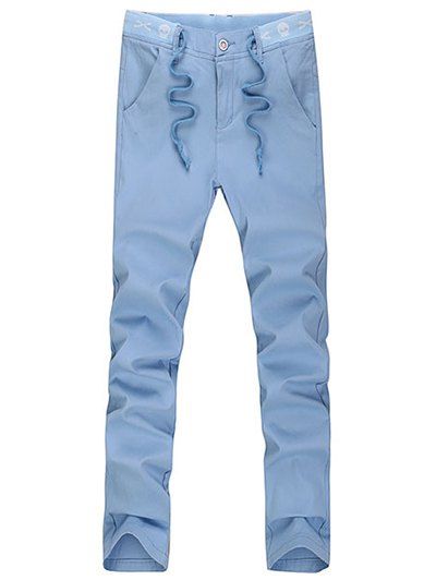 Pantalons Zipper Fly Skulls Imprimer Selvedge Agrémentée Narrow Feet Drawstring design Men  's - Azur XL