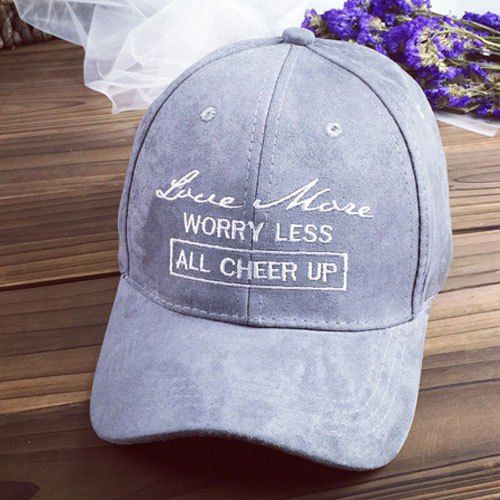 s 'Baseball Cap Suede Chic Lettres Broderie Solide Couleur Femmes - Gris 