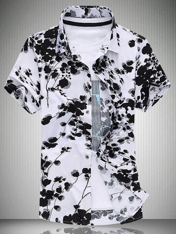 s 'Peinture Fashion Turn Down Collar Men  Shirt - Blanc 2XL