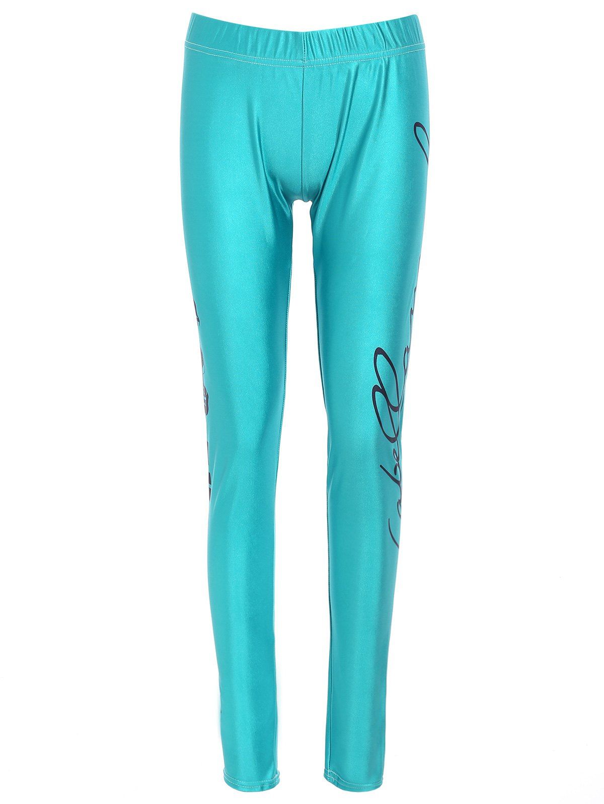 

Sports Elastic Waist High-Waisted Bodycon Letter Print Women's Leggings, Green