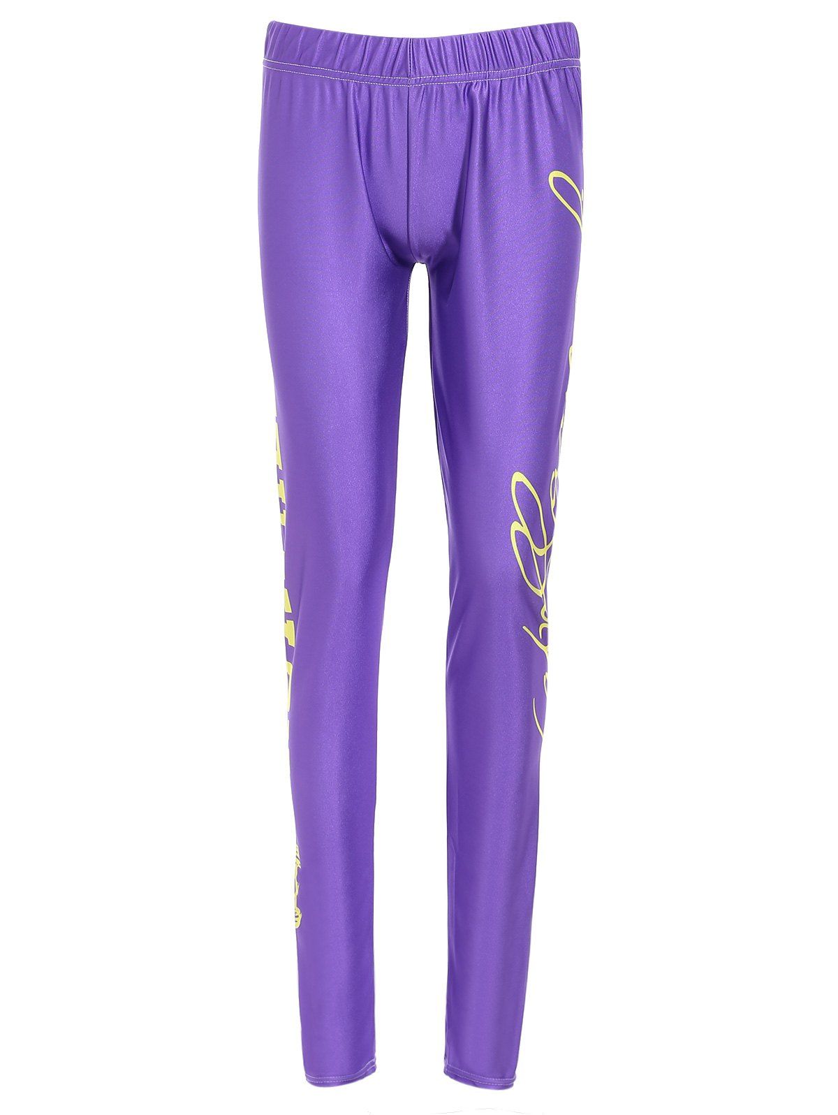 

Sports Elastic Waist High-Waisted Bodycon Letter Print Women's Leggings, Purple