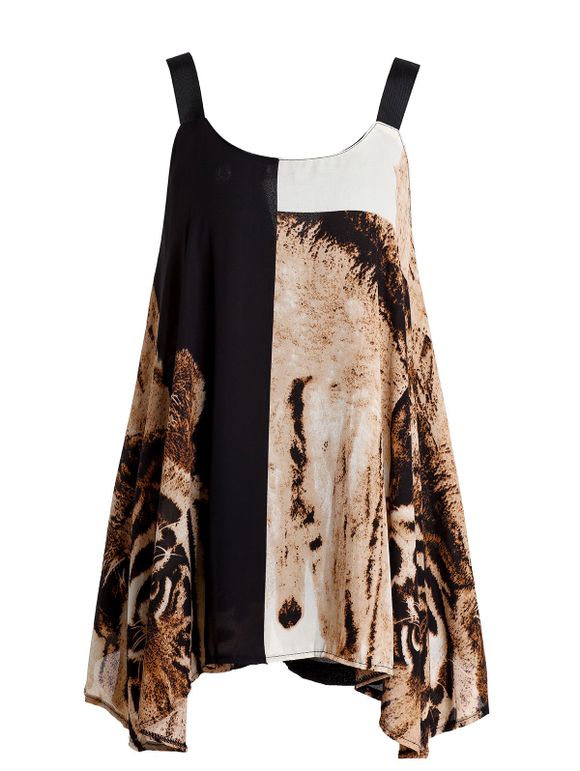 Stylish Women's Color Block Tiger Printed Asymmetric Top + Shorts Twinset - multicolore ONE SIZE(FIT SIZE XS TO M)