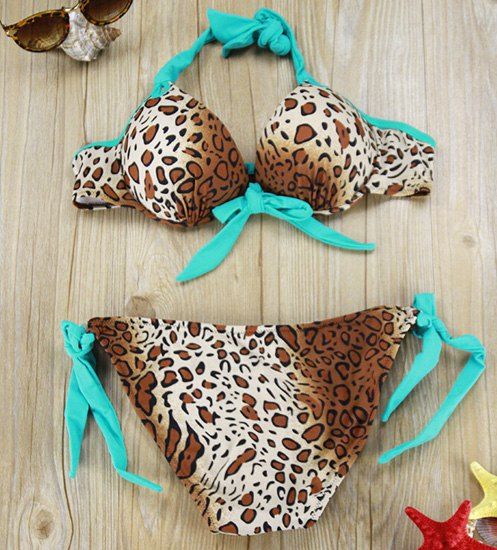 Femmes Élégant  's Halter Push Up Leopard Imprimer Bikini - Léopard M