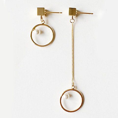 Paire de Boucles d'Oreilles Asymétriques Cercle en Fausse Perle - d'or 