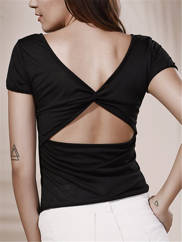 Chic Cut Out bonbons couleur manches courtes T-shirt pour les femmes - Noir ONE SIZE(FIT SIZE XS TO M)