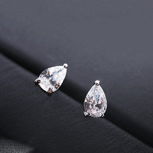 Pair of Delicate Rhinestoned Water Drop Stud Earrings For Women - Argent 