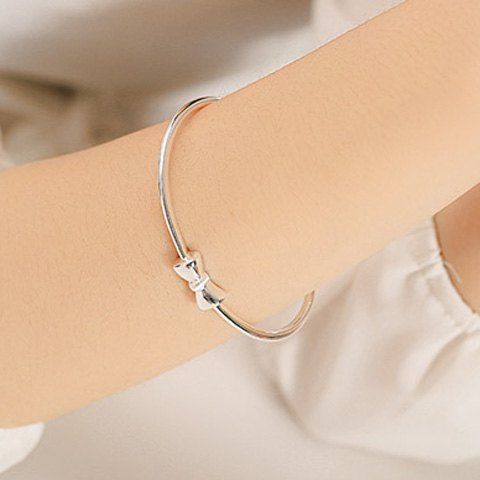 Delicate Silver Bowknot Opening Bracelet For Women - Argent 
