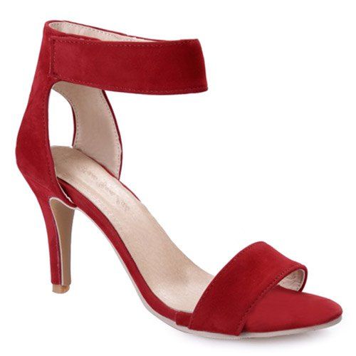 Sandales velcro simple et talon aiguille design femme  's - Rouge 36