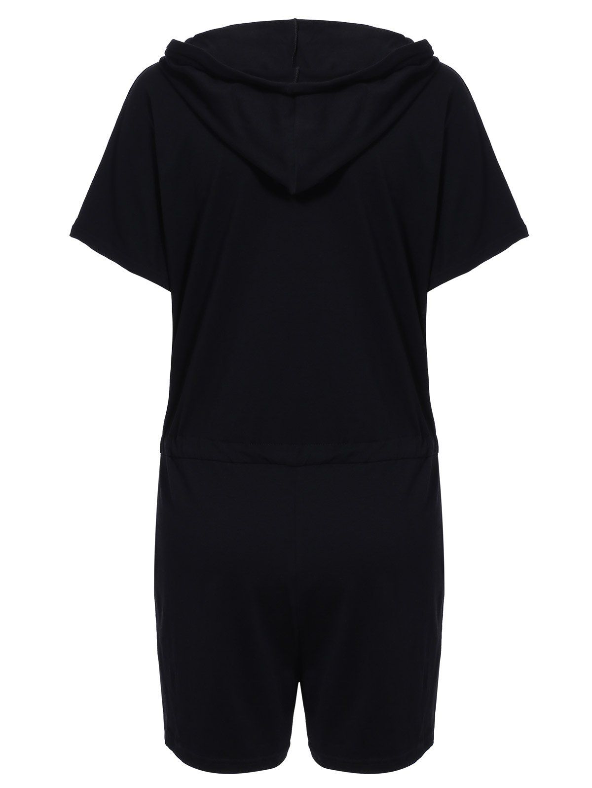 

Sporty Women's Hooded Solid Color Drawstring Romper, Black