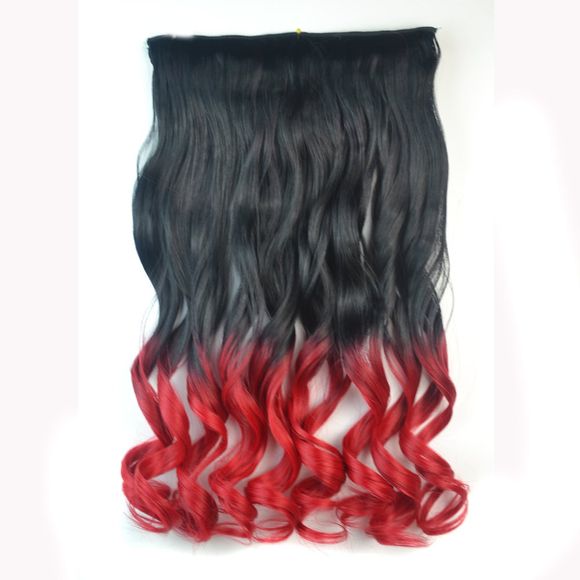 Fluffy Wavy clip en synthétique mode Long capless Ombre Extension Couleur des cheveux pour les femmes - Noir Rouge Ombre 1BTRED 