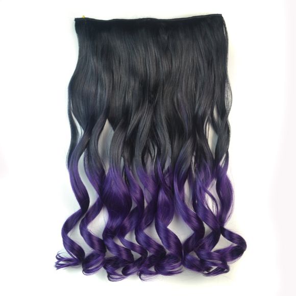 Fluffy Wavy clip en synthétique mode Long capless Ombre Extension Couleur des cheveux pour les femmes - Noir et Violet 