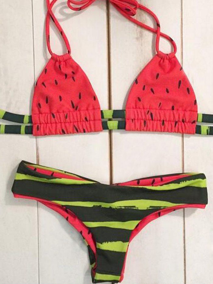 Chic String Watermelon Print Bikini For Women - RED L