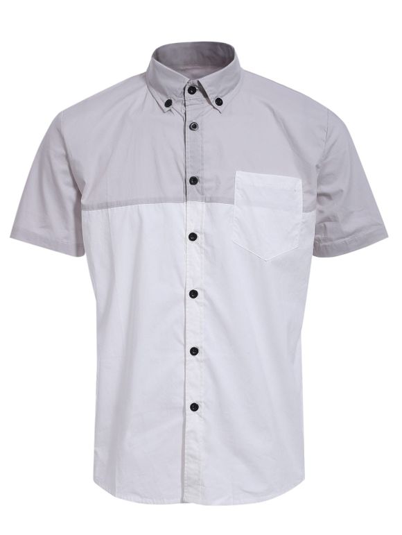 Chemise boutonnée à manches courtes pour hommes à col de chemise à la mode poche bloc de couleurs - multicolore M