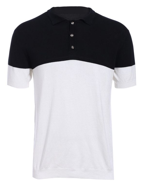 Mode col rabattu Color Block manches courtes Hommes  's Knit Polo T-Shirt - Blanc et Noir M