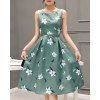 Sweet Style Sleeveless Round Neck Floral Print Zippered Women's Dress - Vert S