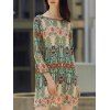 Robe Style Imprimé Ethnique à Col Bateau à Dos en V pour Femme - multicolore L