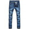 Zipper Fly Cat's Whisker Bleach Wash Embroidered Narrow Feet Slimming Men's Jeans - Bleu 30