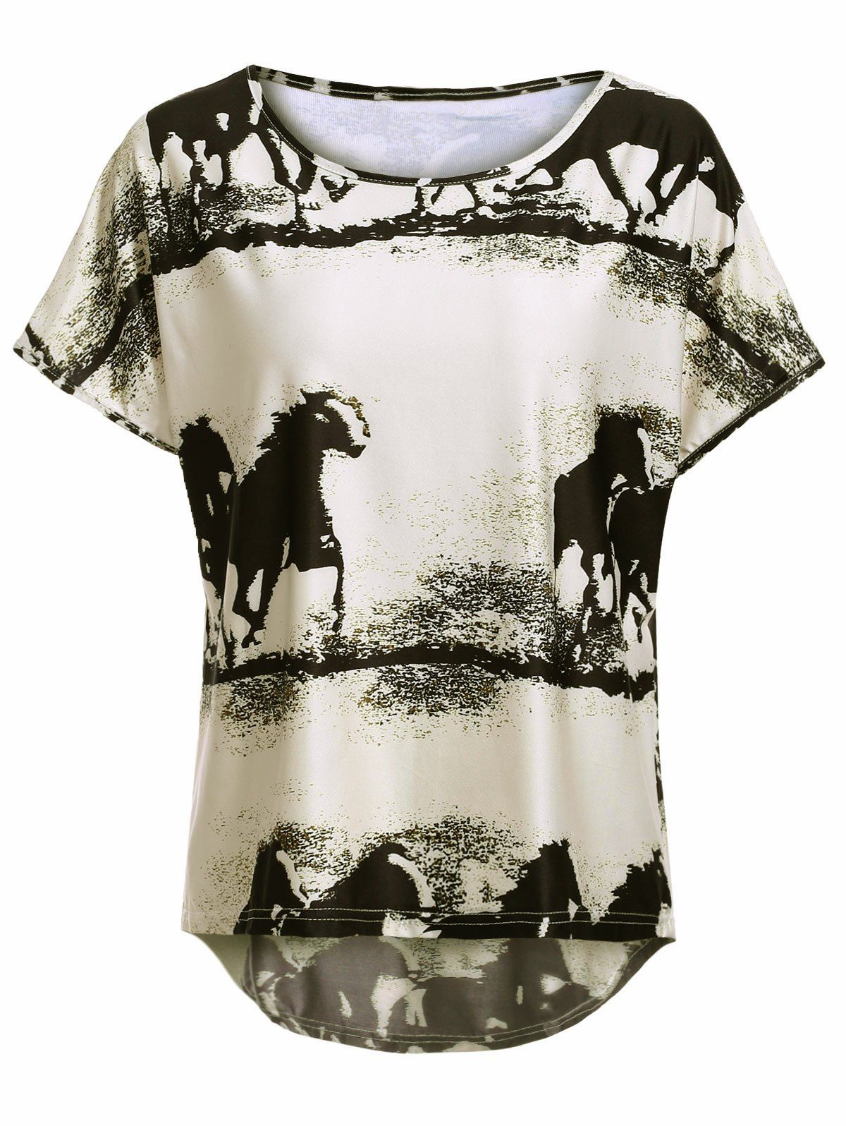 [41% OFF] 2020 Style Plus Size Horse Pattern High Low T-Shirt In BEIGE ...