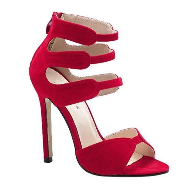 Zip élégant et Sandals Flock design Femmes  's - Rouge 37