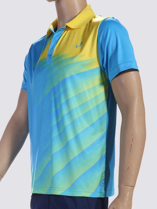 T-Shirt de Sport Ombre à Col Rabattu à Manches Courtes Pour Homme - Bleu M