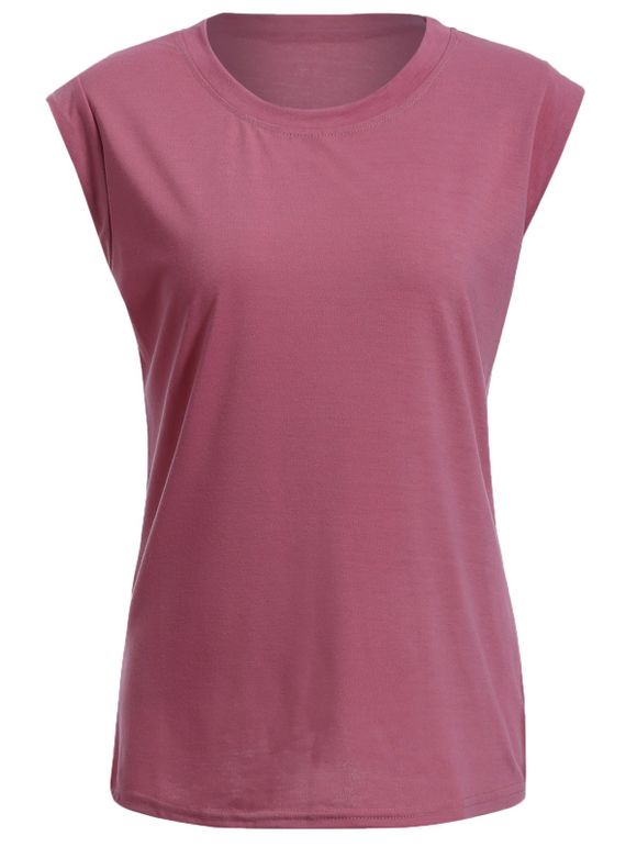 Simple Style Jewel Collar manches T-shirt Pure Color pour les femmes - Rose Foncé 2XL