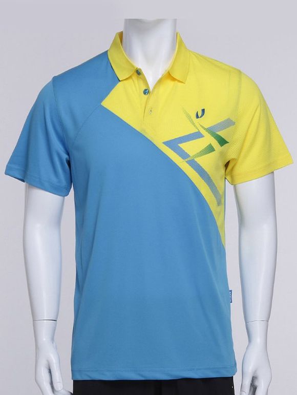 Color Block Splicing col rabattu manches courtes hommes  's Sports Polo T-Shirt - Bleu M