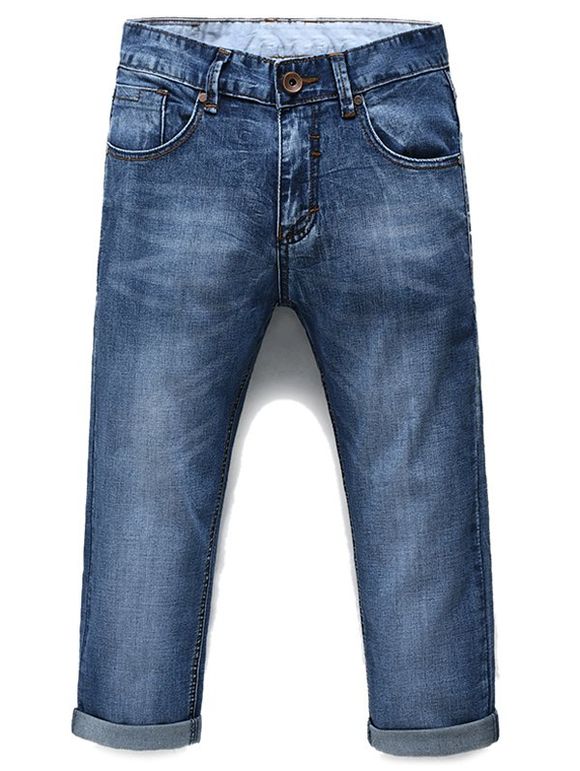 Men 's  Mode Jambes droites Solid Color Zip Fly Pantacourt Jeans - Bleu 31
