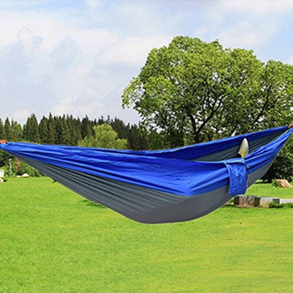 Haute qualité Portable jardin camping en plein air Parachute Tissu Couleur Matching Hammock - Bleu /Gris 
