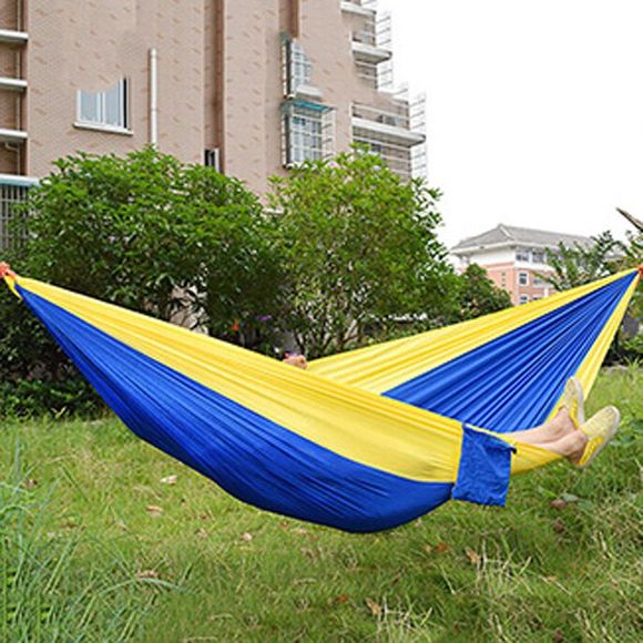 Haute qualité Portable jardin camping en plein air Parachute Tissu Couleur Matching Hammock - Bleu et Jaune 