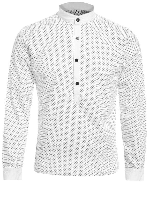 T-shirt à manches longues pour hommes à col montant à imprimé pois - Blanc 3XL