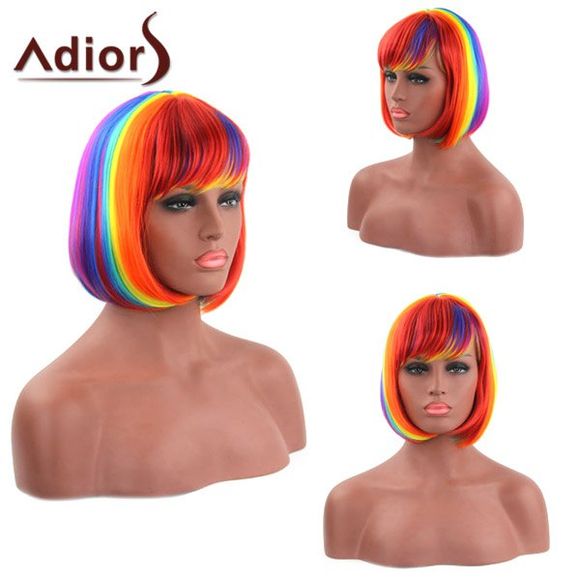 Bob Style Droit synthétique élégant Rainbow Color court capless Adiors perruque pour les femmes - multicolore 