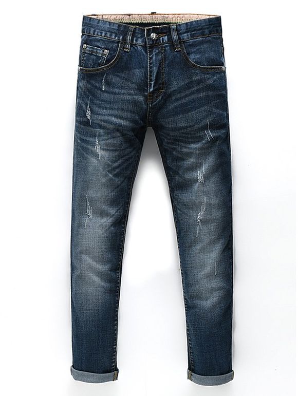 Men 's  Fashion Zip Fly Jambes droites recadrée Jeans - Gris Noir 31