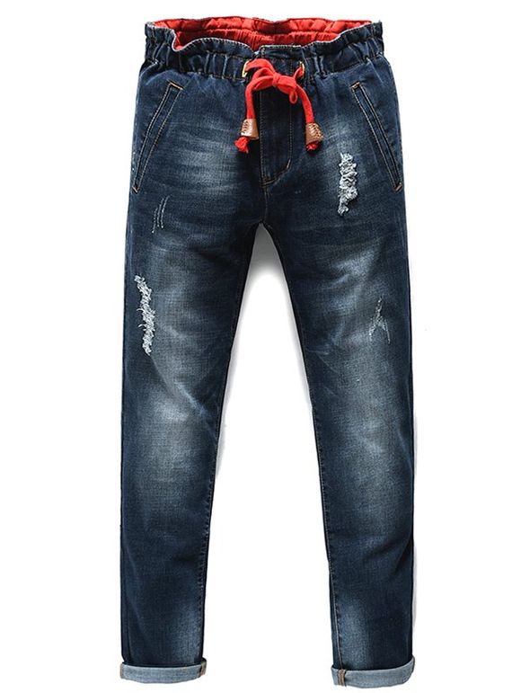 Jeans Men 's  Fashion Lace Up jambes droites recadrées - Gris Noir 30