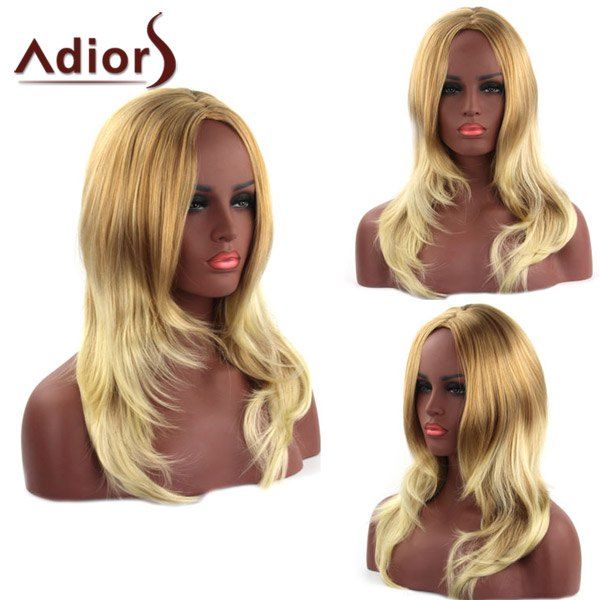 

Trendy Mixed Color Long Layered Fluffy Natural Wave Middle Part Women's Synthetic Adiors Wig, Colormix